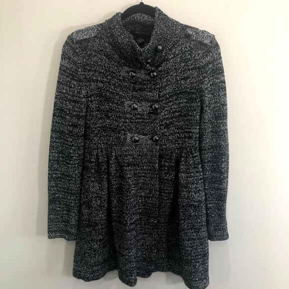 Style & Co Double Breasted Gray Black‎ Mottled Long Mock Neck Cardigan Size XS - Picture 1 of 9